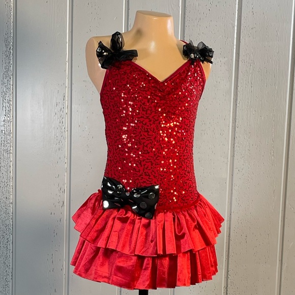 Weissman Girl's Reds Sequin Dance Costume Dress Sz LC